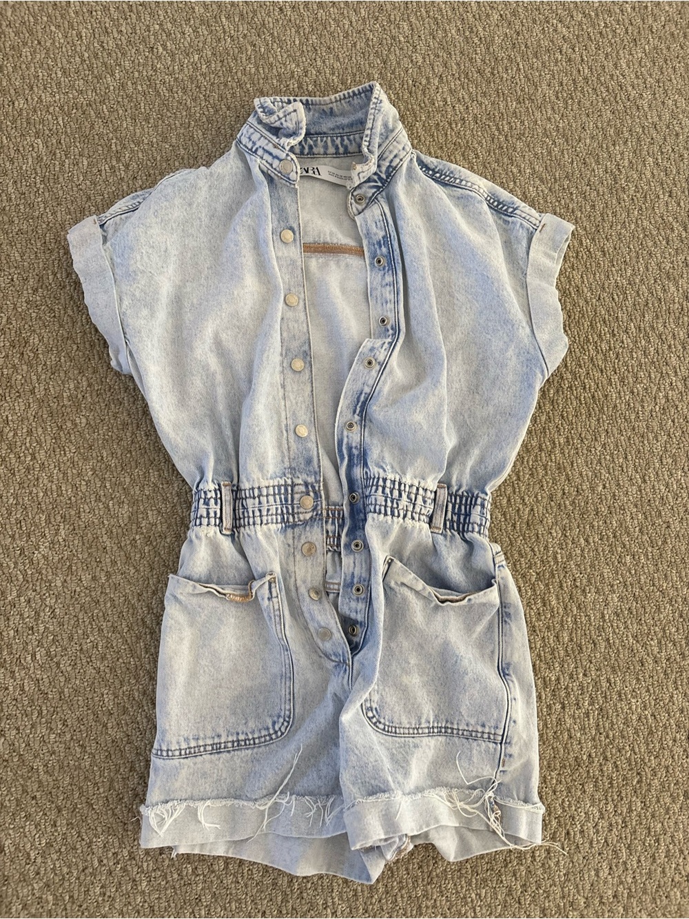 Zara Light Wash Denim One-Piece Romper women